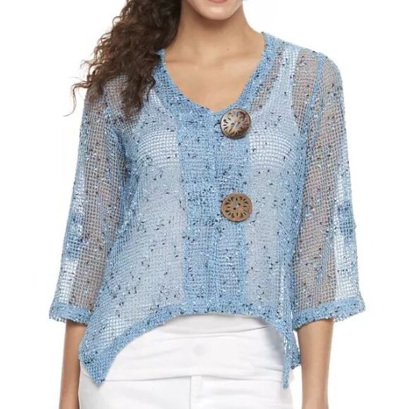 Nina Leonard Women's Light Blue Button Knit Cardigan - Size S - Picture 1 of 9